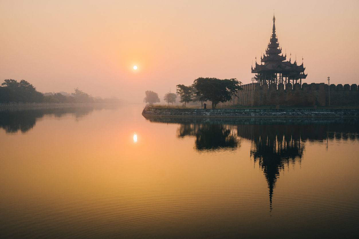 Scenic view of Mandalay city at sunset